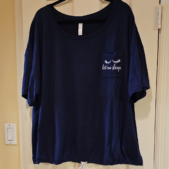 Cacique Other - Cacique Blue and White Pajama Sleep Shirt Relaxed Fit